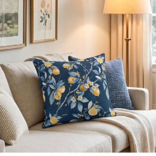 Lemon French Country Citrus Pattern Throw Pillow