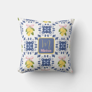 Lemon French Country Monogram Name Pattern Throw Pillow