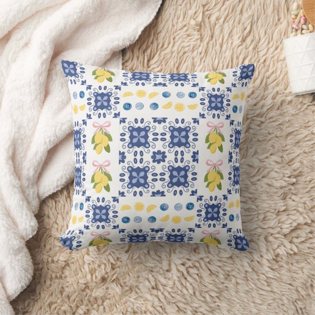 Lemon French Country Tile Elegant Modern Pattern Throw Pillow (Blanket)