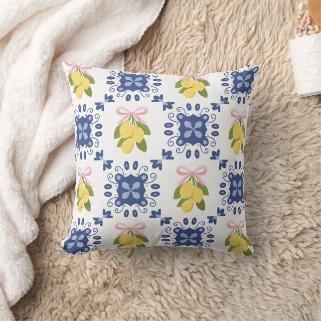 Lemon French Country Tile Elegant Modern Pattern Throw Pillow (Blanket)