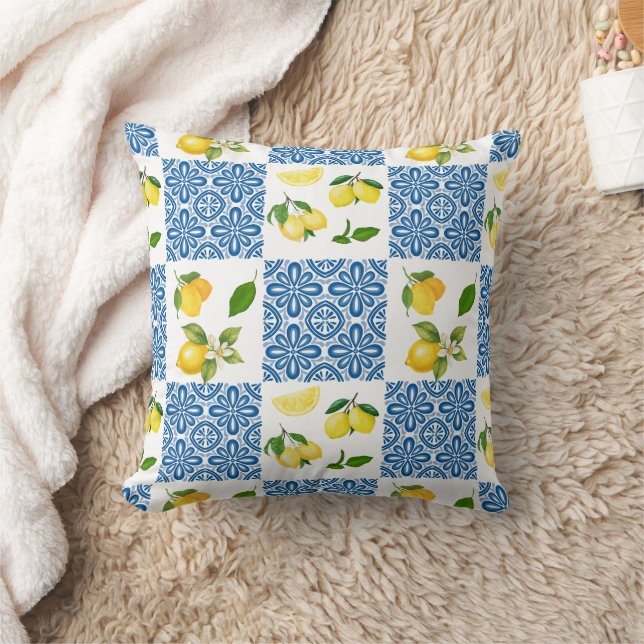 Lemon French Country Tile Elegant Modern Pattern Throw Pillow (Blanket)