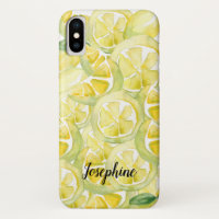 Lemon Fresh: Personalized Watercolor Lemons Phone 