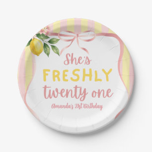 Lemon Freshly 21 Floral Pink Lemonade Birthday Paper Plate