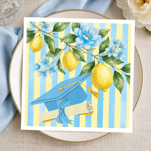 Lemon Freshly Graduated Blue Stripe Graduation Napkin