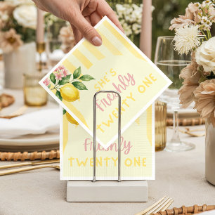 Lemon Freshly Yellow Stripes Floral 21st Birthday Napkin
