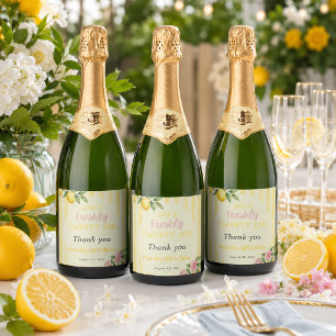 Lemon Freshly Yellow Stripes Floral 21st Birthday Sparkling Wine Label