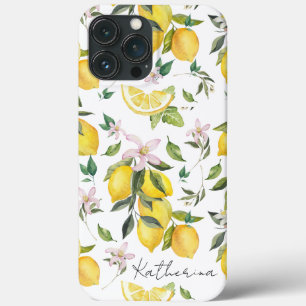 Lemon Fruit and Leaves Pattern Watercolor iPhone 13 Pro Max Case