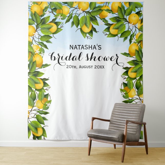 Lemon Fruit Botanical Wedding | Photo Backdrop Tapestry (In Situ)