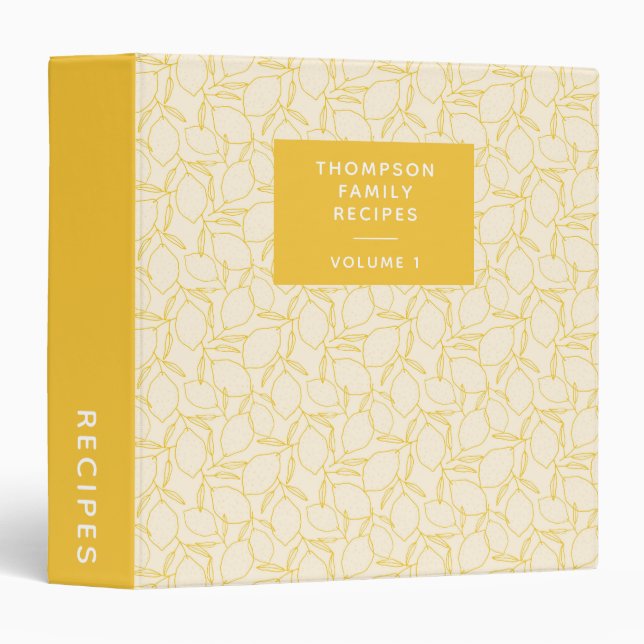 Lemon Fruit Citrus Pattern Custom Family Recipe  Binder (Front/Spine)