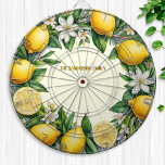 Lemon Fruit Flowers and Leaves Fresh Citrus Yellow Dartboard<br><div class="desc">Bring fresh citrus charm to your game room with this personalized dartboard. Featuring a vibrant wreath of lemon fruits,  blossom and leaves,  and your custom name,  the dartboard makes a stylish addition to the wall.</div>