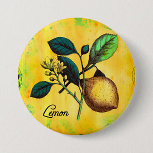 Lemon Fruit Flowers Leaves Vintage Botanical 3 Inch Round Button