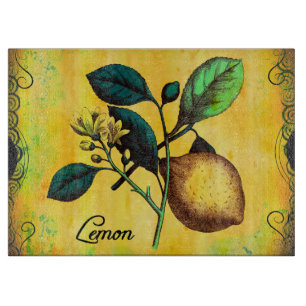 Lemon Fruit Flowers Leaves Vintage Botanical Cutting Board