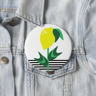 Lemon Fruit Garden Plant Stripes 4 Inch Round Button