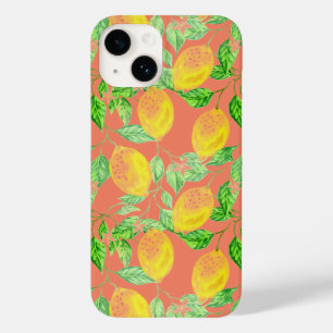 Lemon fruit pattern yellow and peach pink Case-Mate iPhone 14 case