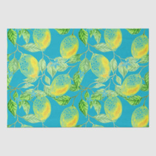 Lemon fruit pattern yellow blue green turquoise tissue paper