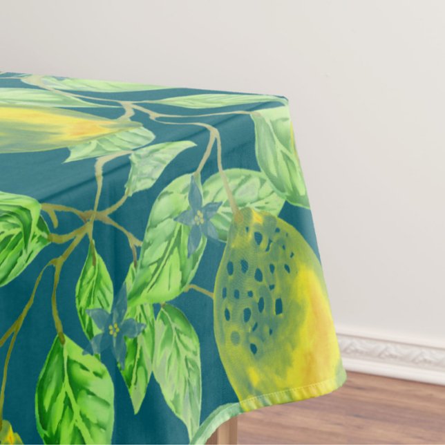 Lemon fruit pattern yellow blue green vintage tablecloth (Creator Uploaded)