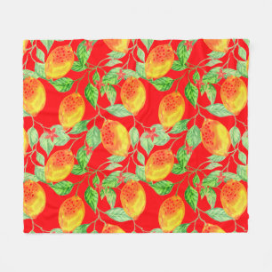 Lemon fruit pattern yellow red green fleece blank