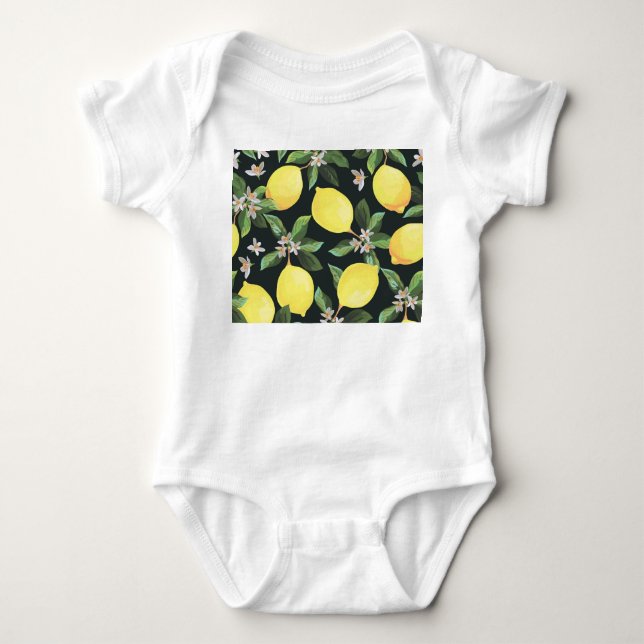 Lemon Fruit: Seamless Pattern Design Baby Bodysuit (Front)