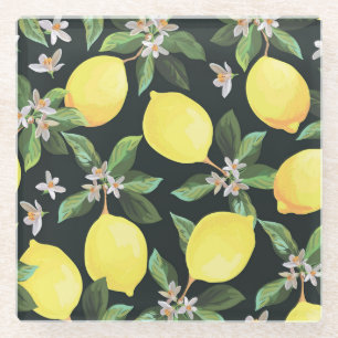 Lemon Fruit: Seamless Pattern Design Glass Coaster