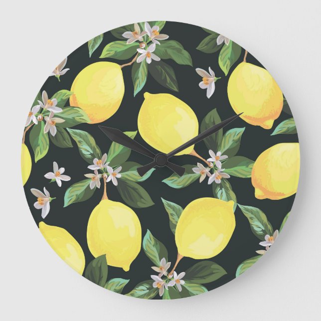 Lemon Fruit: Seamless Pattern Design Large Clock (Front)