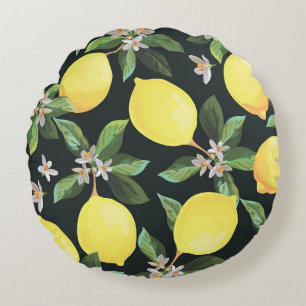 Lemon Fruit: Seamless Pattern Design Round Pillow