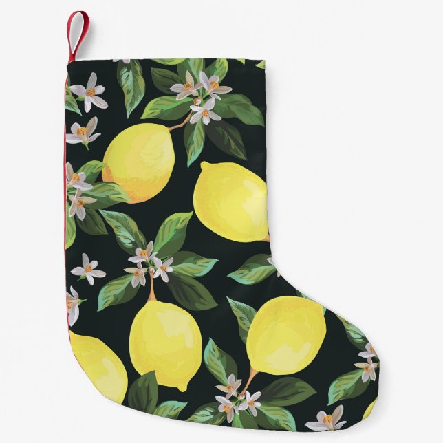 Lemon Fruit: Seamless Pattern Design Small Christmas Stocking (Front)