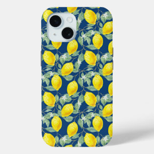 LEMON FRUITS BLUE BACKGROUND iPhone 15 CASE