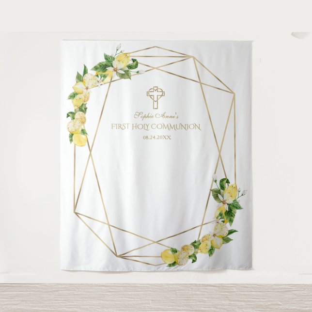 Lemon Fruits Gold Holy Communion Backdrop Tapestry (Front)