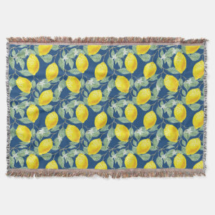 LEMON FRUITS IN COUNTRY BLUE THROW BLANKET
