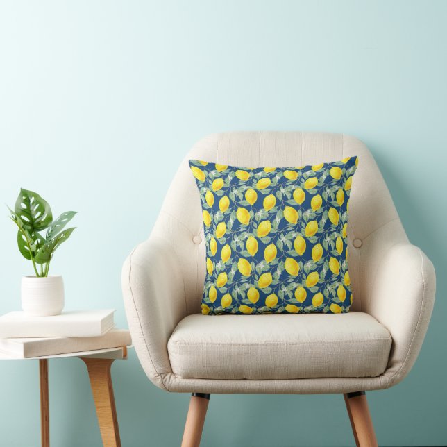 LEMON FRUITS IN COUNTRY BLUE THROW PILLOW (Chair)