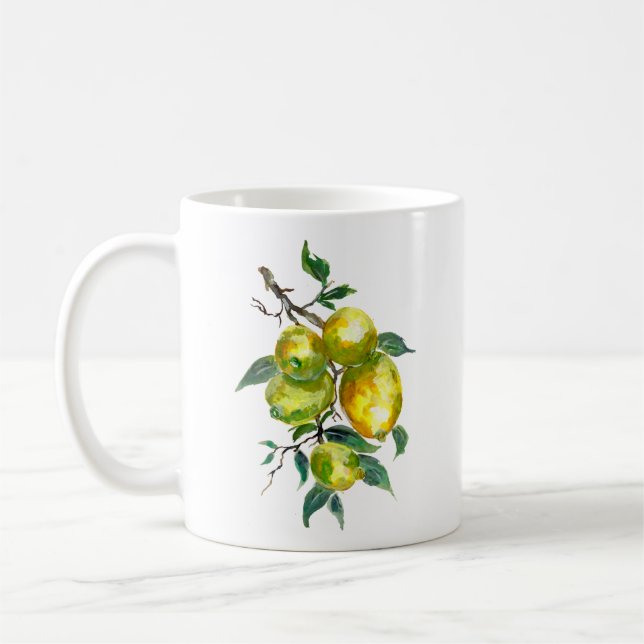 Lemon Fruits on a Tree Branch Watercolor Coffee Mug (Left)