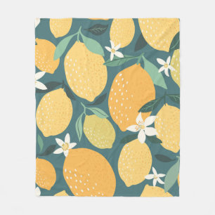 Lemon fruits seamless pattern fleece blanket