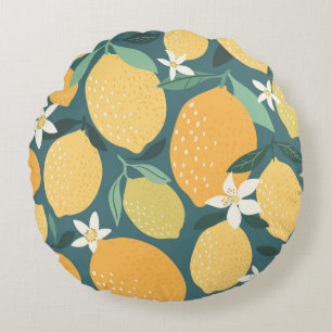 Lemon fruits seamless pattern round pillow