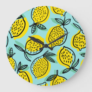 Lemon fruits: summer vintage pattern. large clock