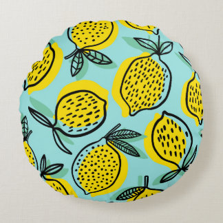 Lemon fruits: summer vintage pattern. round pillow