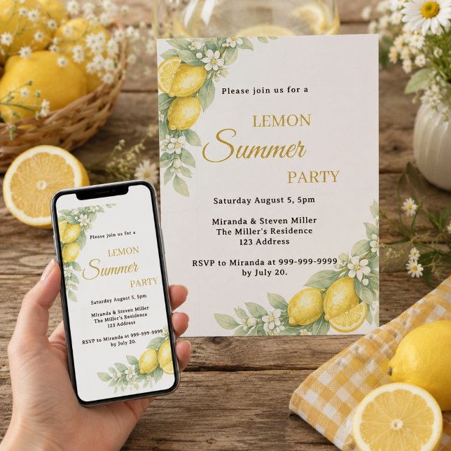 Lemon garden citrus Summer Party Invitation (Creator Uploaded)