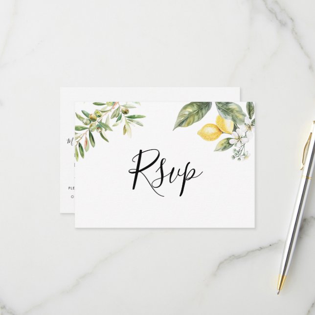 Lemon Garden Mediterranean Menu Choice RSVP Card (Front/Back In Situ)