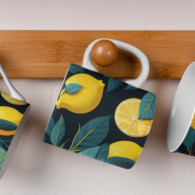 Lemon garden pattern. Yellow tropical citrus fruit Coffee Mug (Creator Uploaded)