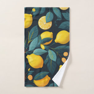 Lemon garden pattern. Yellow tropical citrus fruit Hand Towel