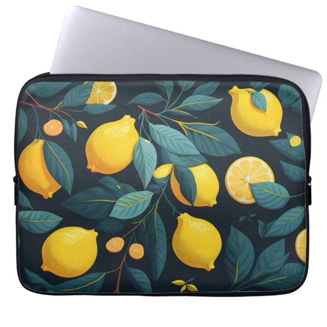 Lemon garden pattern. Yellow tropical citrus fruit Laptop Sleeve (Front)