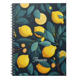 Lemon garden pattern. Yellow tropical citrus fruit Notebook