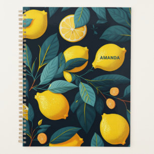 Lemon garden pattern. Yellow tropical citrus fruit Planner