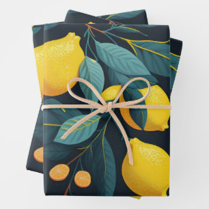 Lemon garden pattern. Yellow tropical citrus fruit Wrapping Paper Sheet