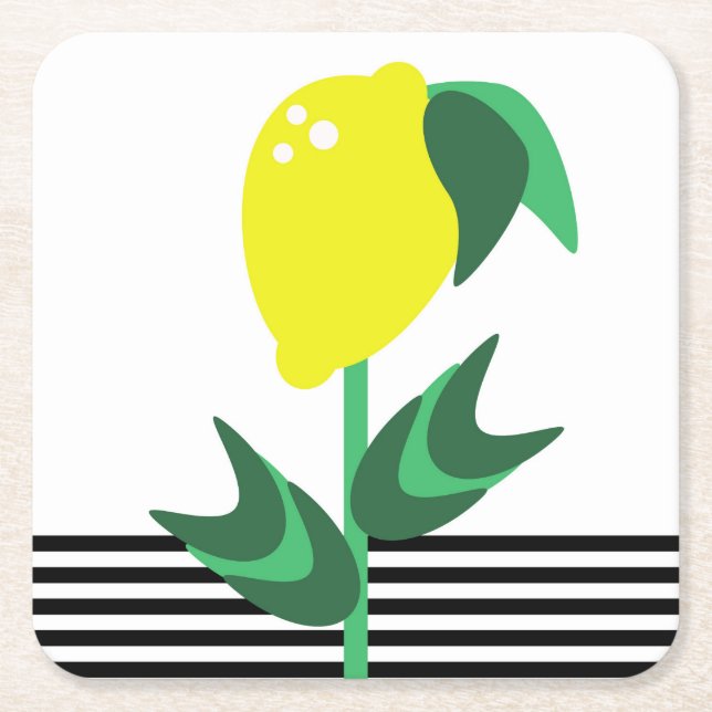 Lemon Garden Plant Stripes Square Paper Coaster (Front)