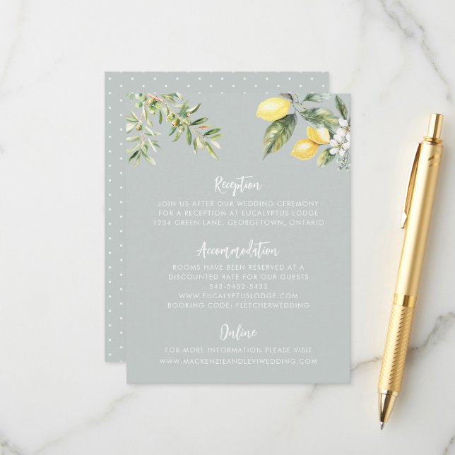 Lemon Garden Wedding Details Carte de clôture (Devant/Arrière en situation)