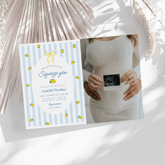 Lemon Gender Neutral Striped Baby Shower Photo Invitation