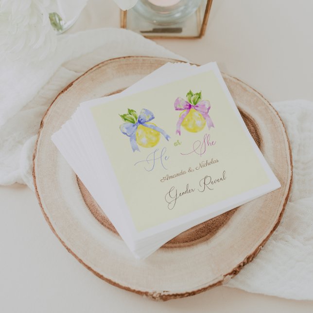 Lemon Gender Reveal Pink Blue Bow Napkin (Creator Uploaded)