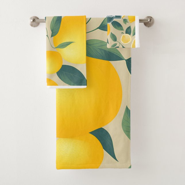 Lemon Geometric Colourful Personalized Pattern Bath Towel Set (Insitu)