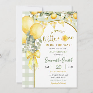 Lemon Gingham baby shower invitation