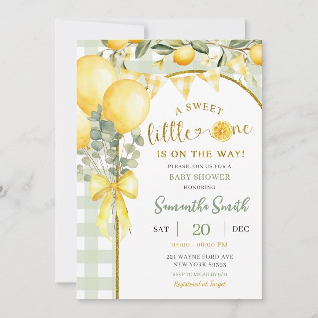 Lemon Gingham baby shower invitation (Devant)